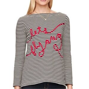 Kate Spade Striped 3/4 Sleeve Embroidered ”Let’s fly away” Shirt Size M Nautical
